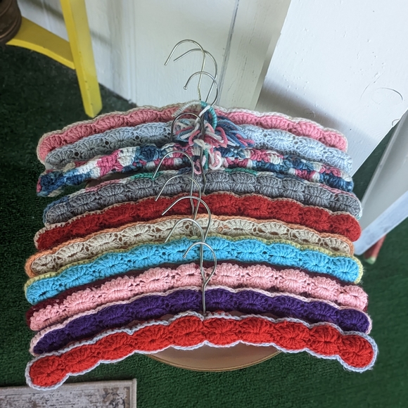 Vintage Storage & Organization Set Of Vintage Crochet Hangers Pink